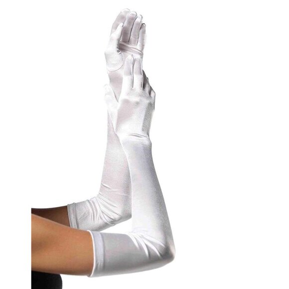 Opera Length White Satin Gloves Womens One Size OS Roleplay Cosplay Accessory - Picture 7 of 9